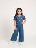 Utsa Kids Dark Blue Floral Embroidered Denim Ethnic Top - (2-8yrs)