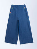 Utsa Kids Dark Blue Floral Embroidered Denim Palazzos - (8-14yrs)