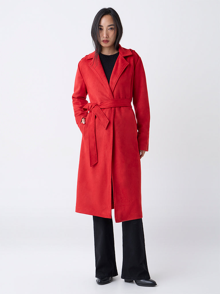 LOV Red Suede Trench Coat with Belt