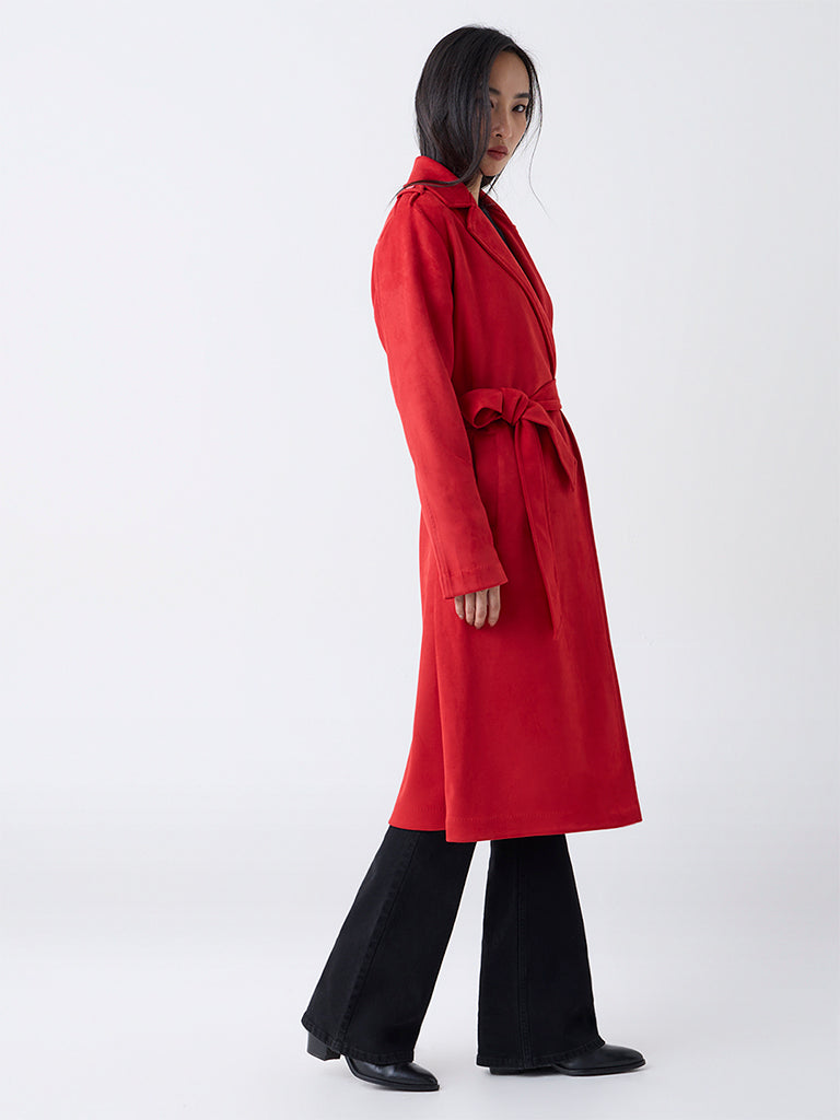 LOV Red Suede Trench Coat with Belt