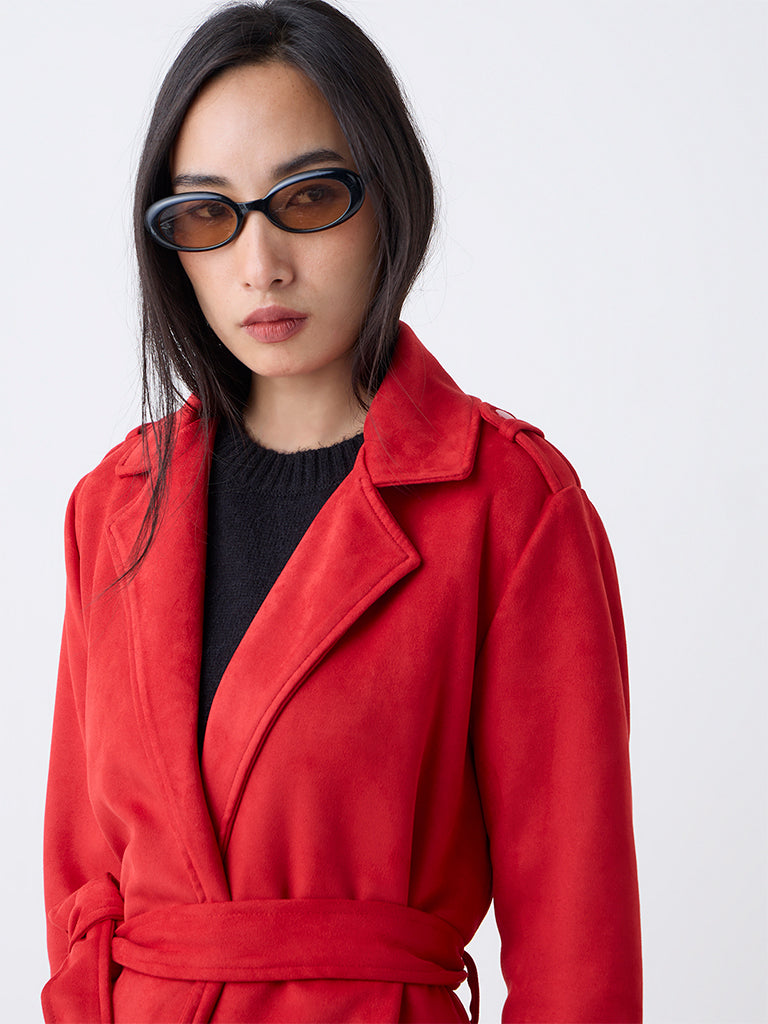 LOV Red Suede Trench Coat with Belt