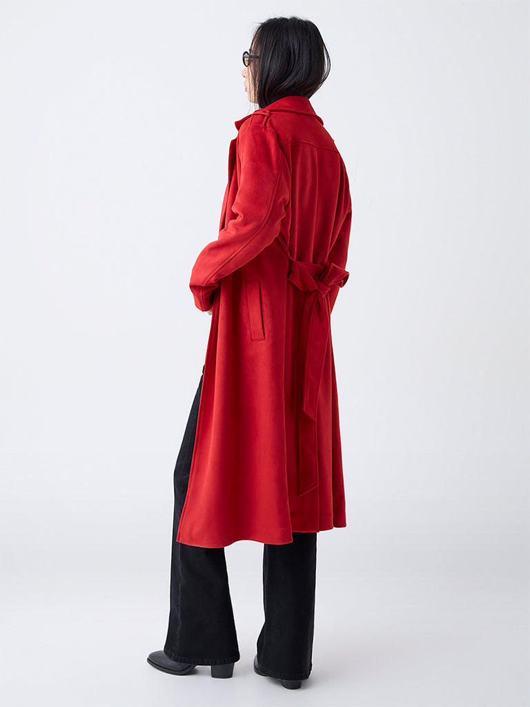 LOV Red Suede Trench Coat with Belt