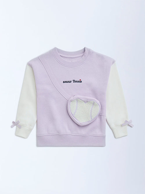 HOP Kids Lilac Text Design Cotton-Blend Sweatshirt