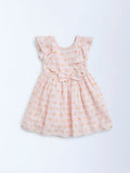 HOP Kids Kids Peach Floral Design A-Line Cotton-Blend Dress