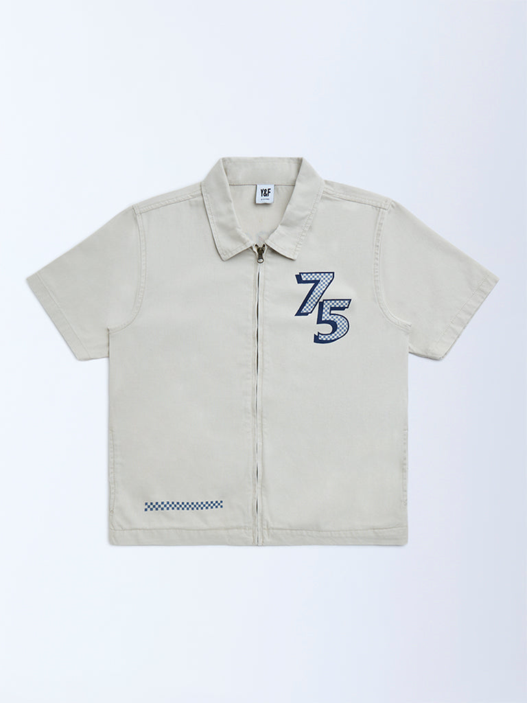 Y&F Kids Beige Printed Cotton Jacket