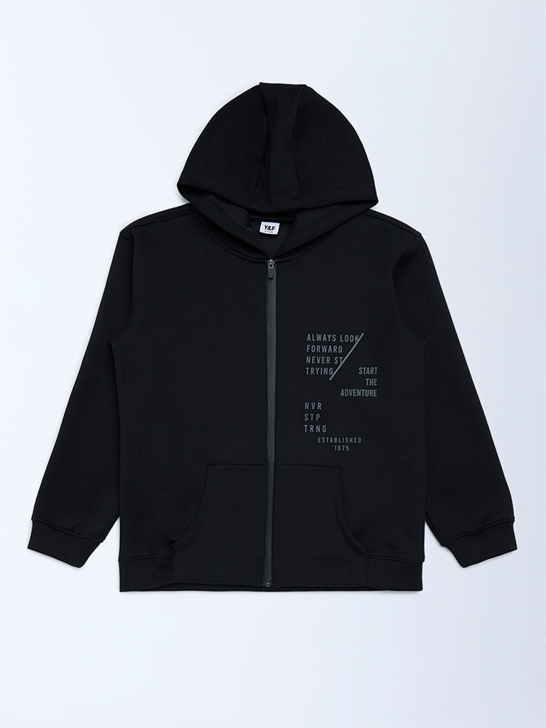Y&F Kids Black Typographic Jacket