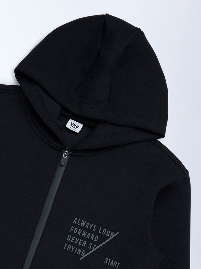 Y&F Kids Black Typographic Jacket