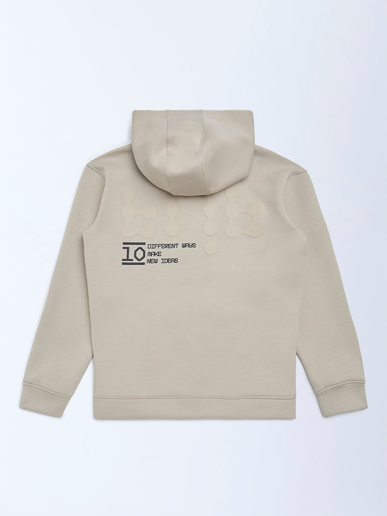 Y&F Kids Beige Typographic Hooded Jacket