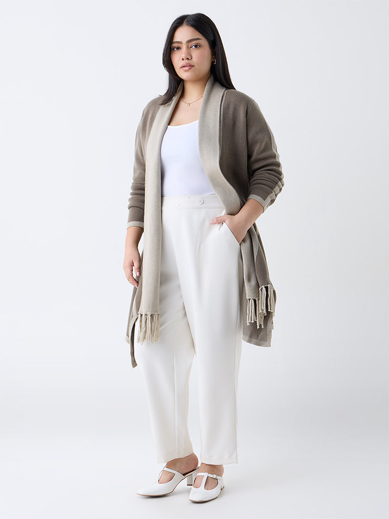 Gia Taupe Fringe-Detailed Shrug