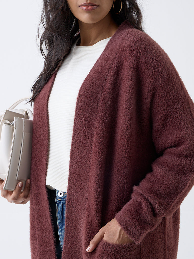 Gia Dark Brown Fleece-Textured Shrug