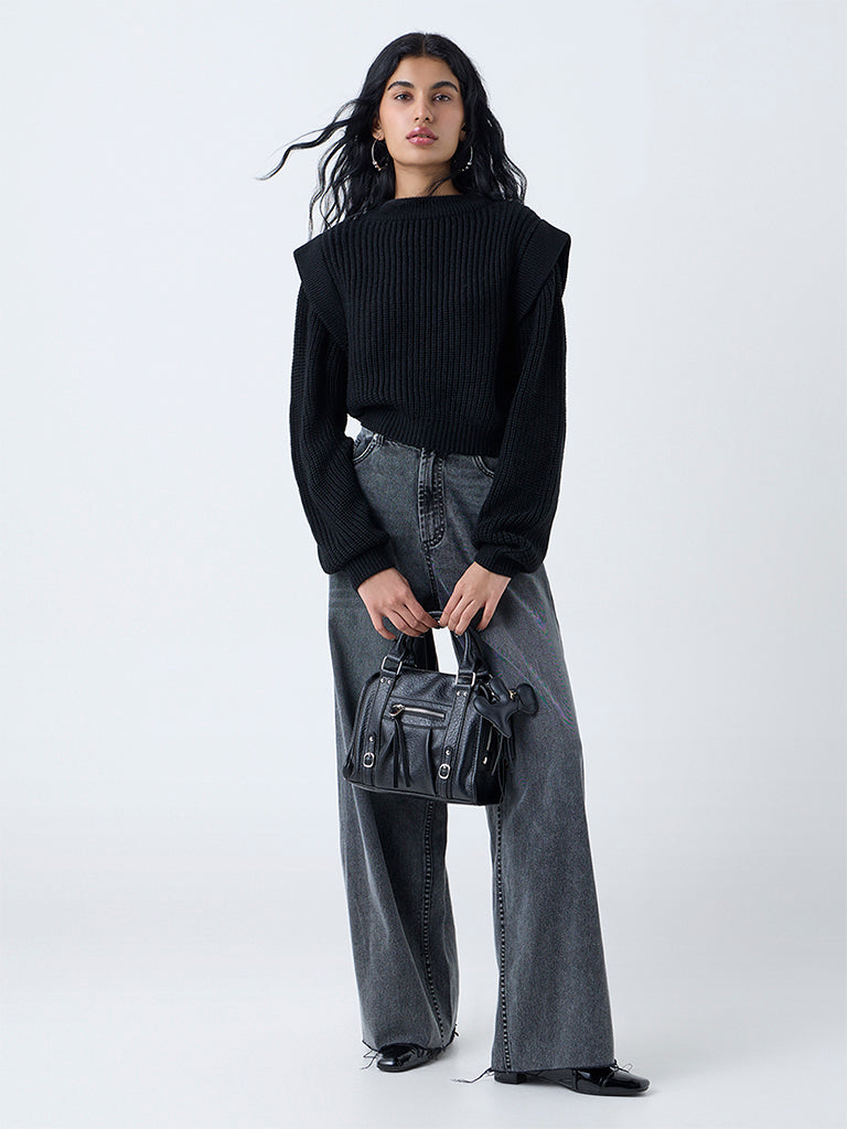 Nuon Black Solid Sweater