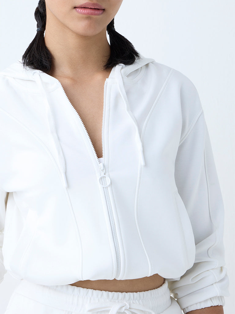 Studiofit White Solid Hooded Jacket