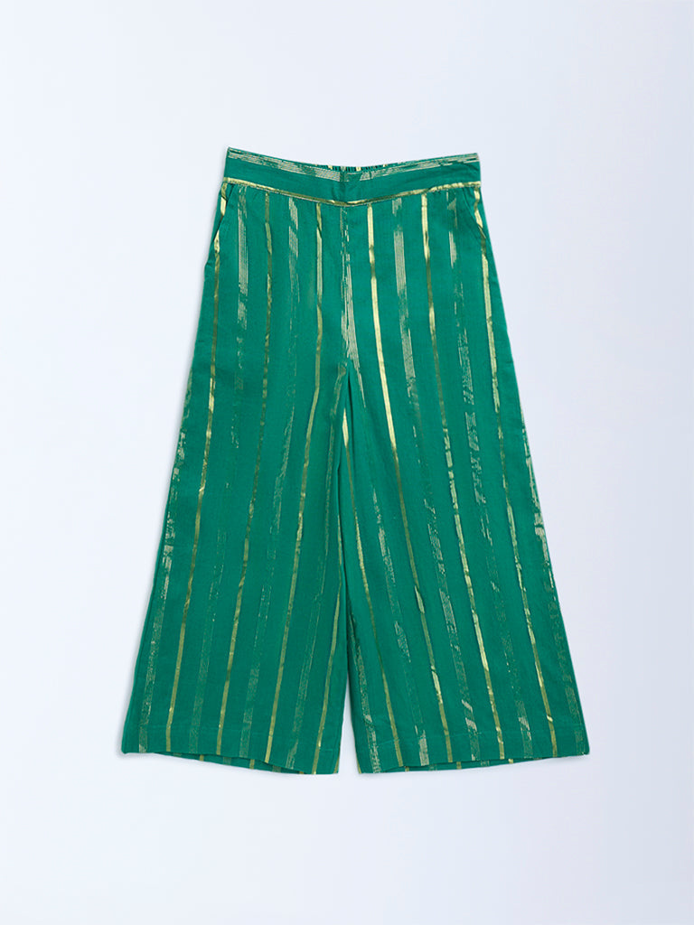 Utsa Kids Green Striped Cotton-Blend Ethnic Pants - (2-8yrs)