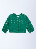 Utsa Kids Green Badla Pattern Cotton-Blend Ethnic Top - (8-14yrs)