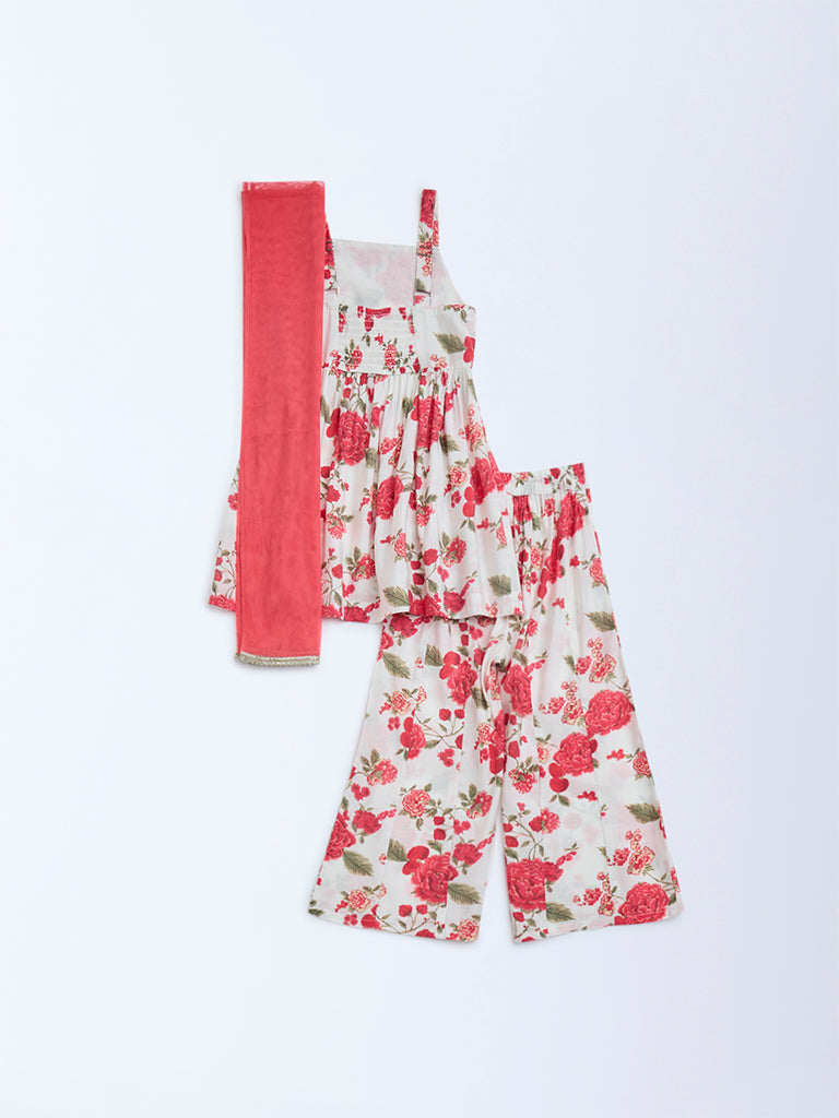 Utsa Kids Off-White Floral Design Fit-and-Flare Ethnic Set - (2-8yrs)