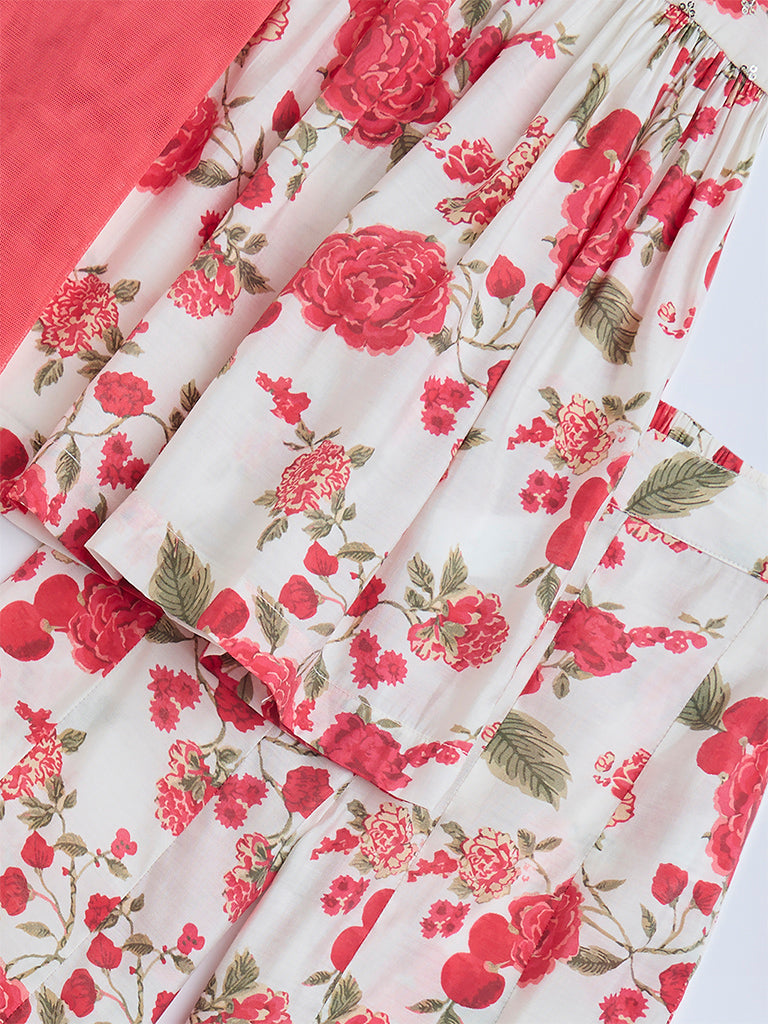 Utsa Kids Off-White Floral Design Fit-and-Flare Ethnic Set - (2-8yrs)