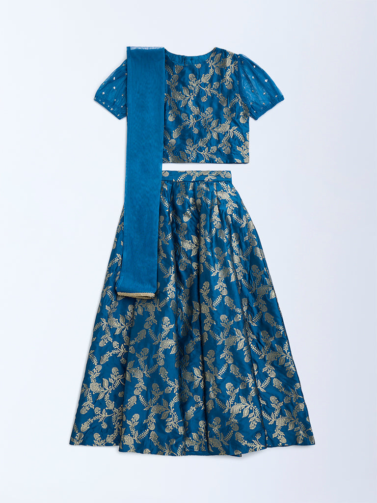 Utsa Kids Blue Embroidered Ethnic Set - (8-14yrs)
