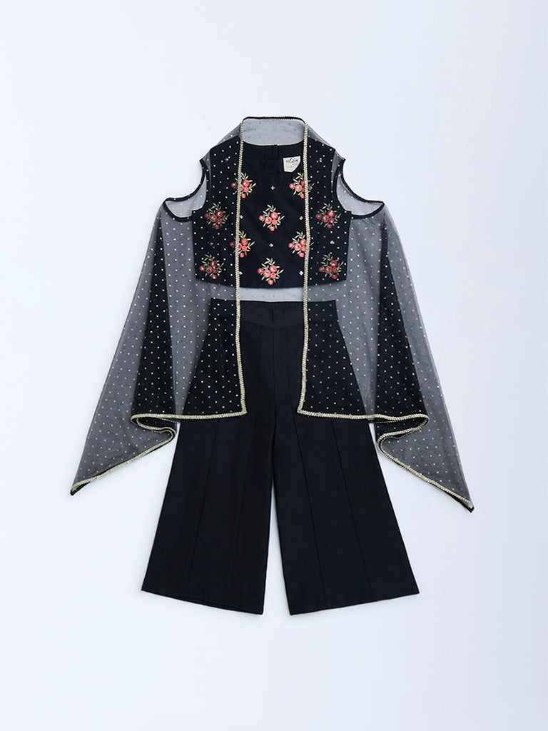 Utsa Kids Black Floral Embroidered Ethnic Set - (2-8yrs)
