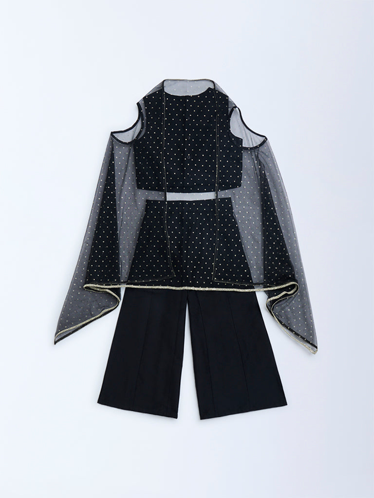 Utsa Kids Black Floral Embroidered Ethnic Set - (2-8yrs)