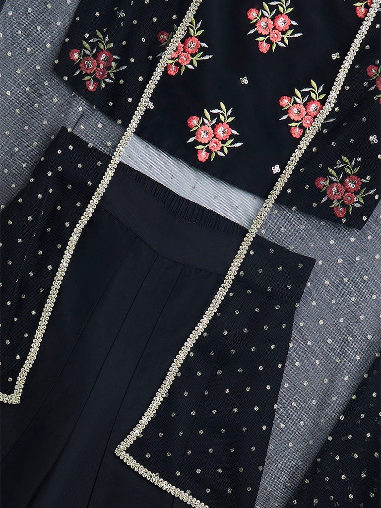 Utsa Kids Black Floral Embroidered Ethnic Set - (2-8yrs)