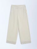 Utsa Kids Off-White Mirror Detailed Cotton Ethnic Pants - (8-14yrs)