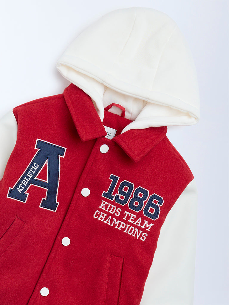 HOP Kids Red Text-Detail Jacket with a Hood