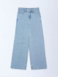 Y&F Kids Light Blue Embroidery Relaxed-Fit High-Rise Jeans