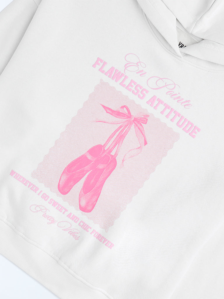 Y&F Kids White Printed Cotton-Blend Hoodie