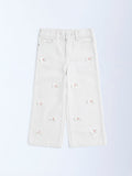 HOP Kids White Bow-Detailed Wide-Leg Mid-Rise Jeans