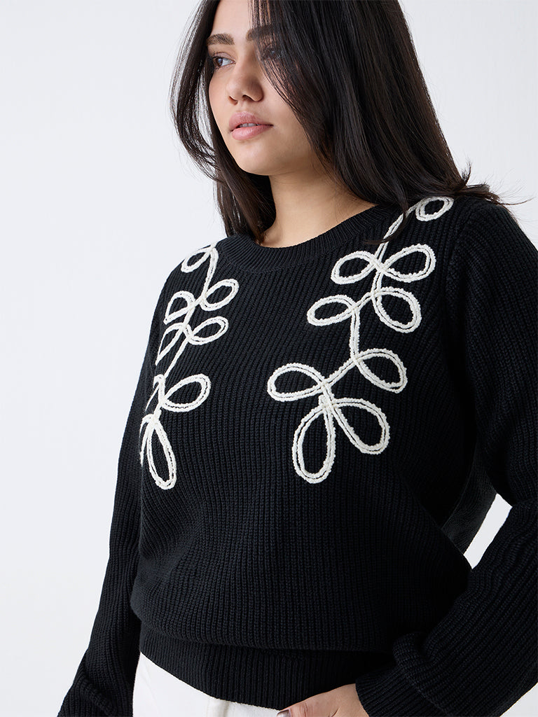 Gia Black Embroidered Knitted Sweater