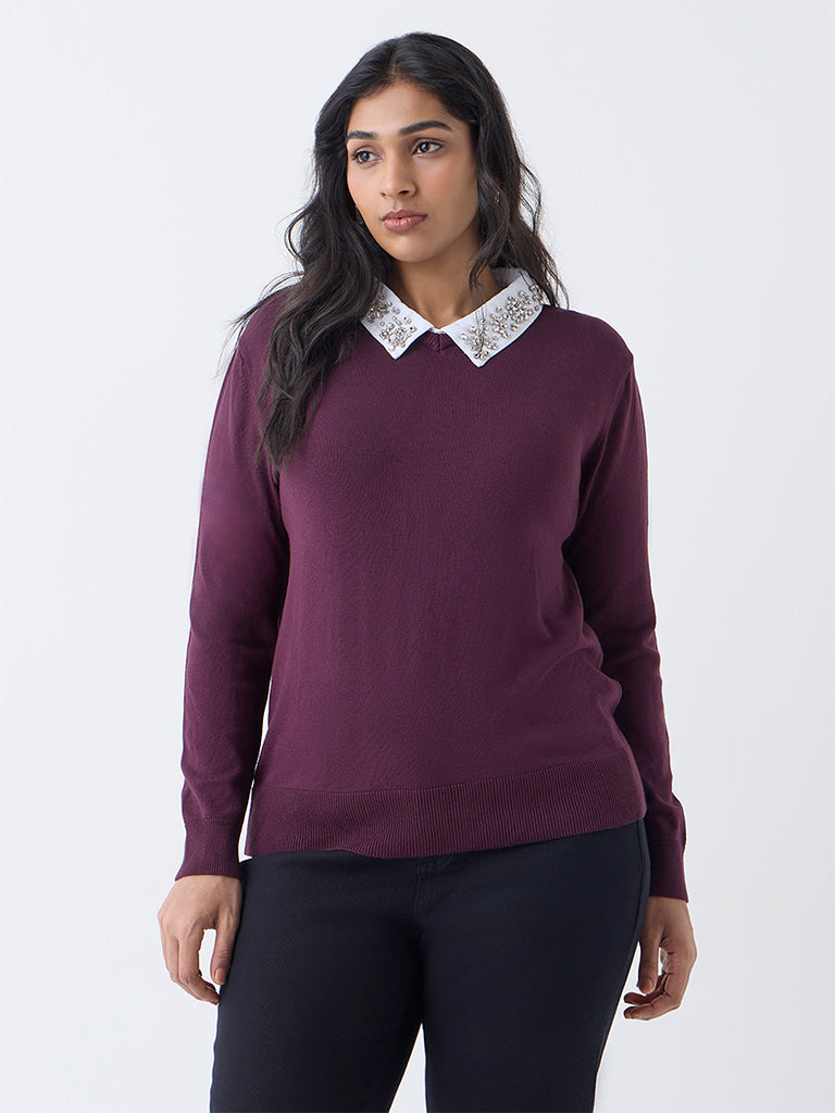 Gia Plum Embellished Sweater