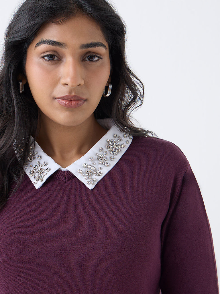 Gia Plum Embellished Sweater
