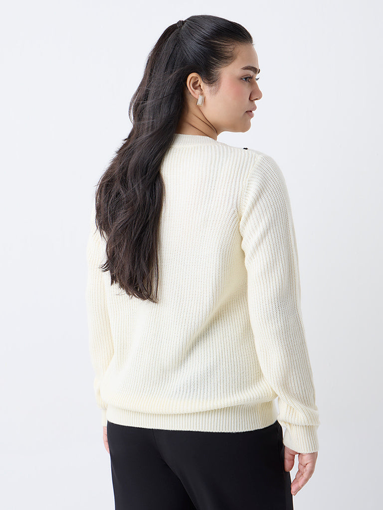 Gia Cream Embroidered Knitted Sweater