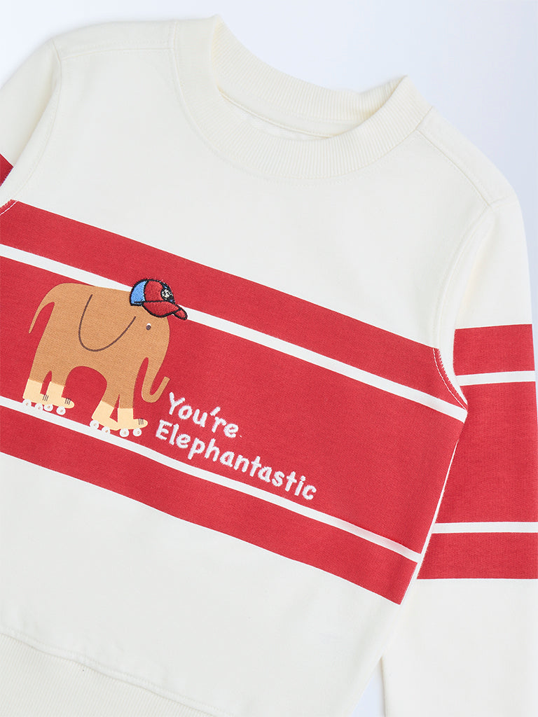 HOP Kids Off-White Striped Cotton-Blend Sweatshirt