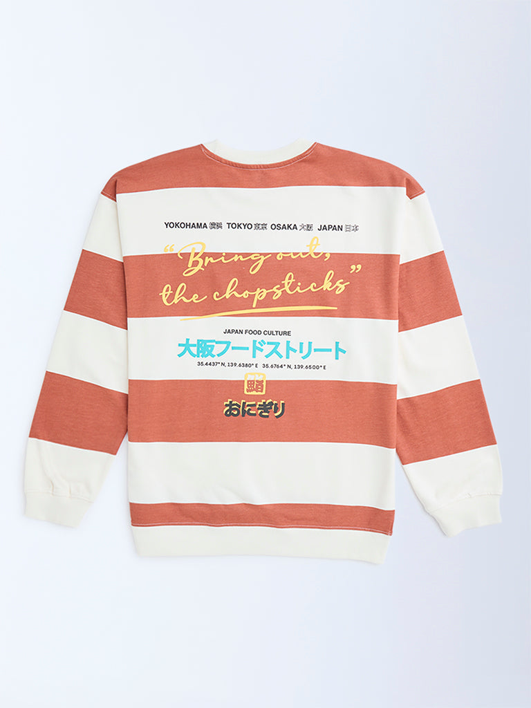 Y&F Kids Coral Striped Cotton-Blend Sweatshirt