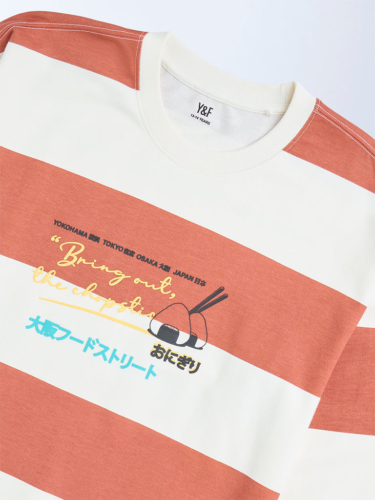 Y&F Kids Coral Striped Cotton-Blend Sweatshirt