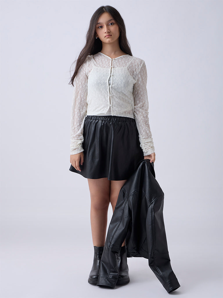 Y&F Kids Black High-Rise Leather Skirt