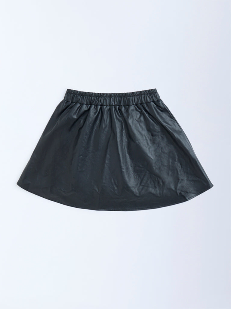 Y&F Kids Black High-Rise Leather Skirt