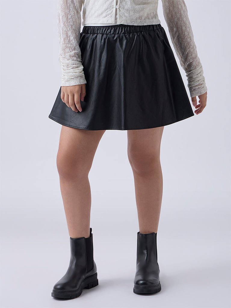 Y&F Kids Black High-Rise Leather Skirt