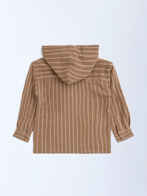 HOP Kids Taupe Striped Cotton Hoodie