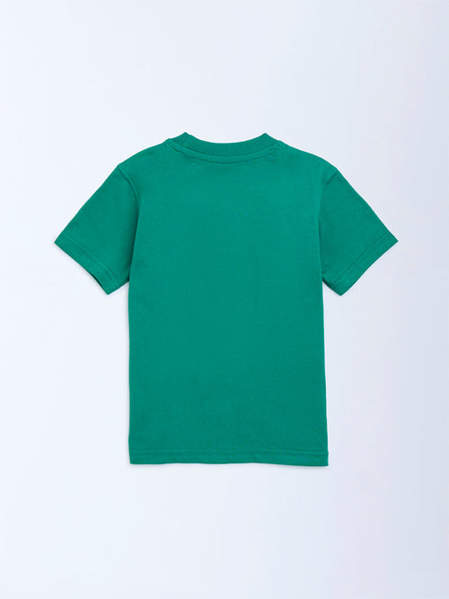 HOP Kids Green Embossed Cotton T-Shirt