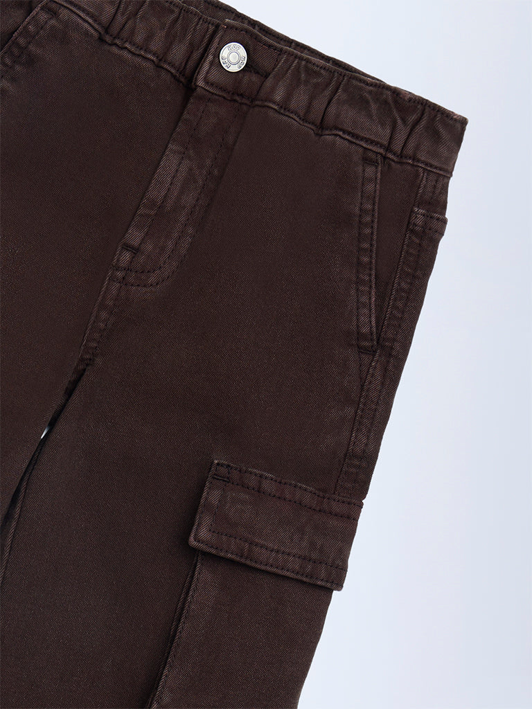 HOP Kids Dark Brown Relaxed-Fit Mid-Rise Cargo Jeans