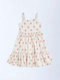 Utsa Kids Off-White Jamdani Floral Cotton-Blend Tiered Dress - (2-8yrs)
