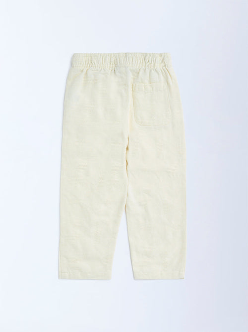 HOP Kids Off-White Textured Mid-Rise Cotton Trousers