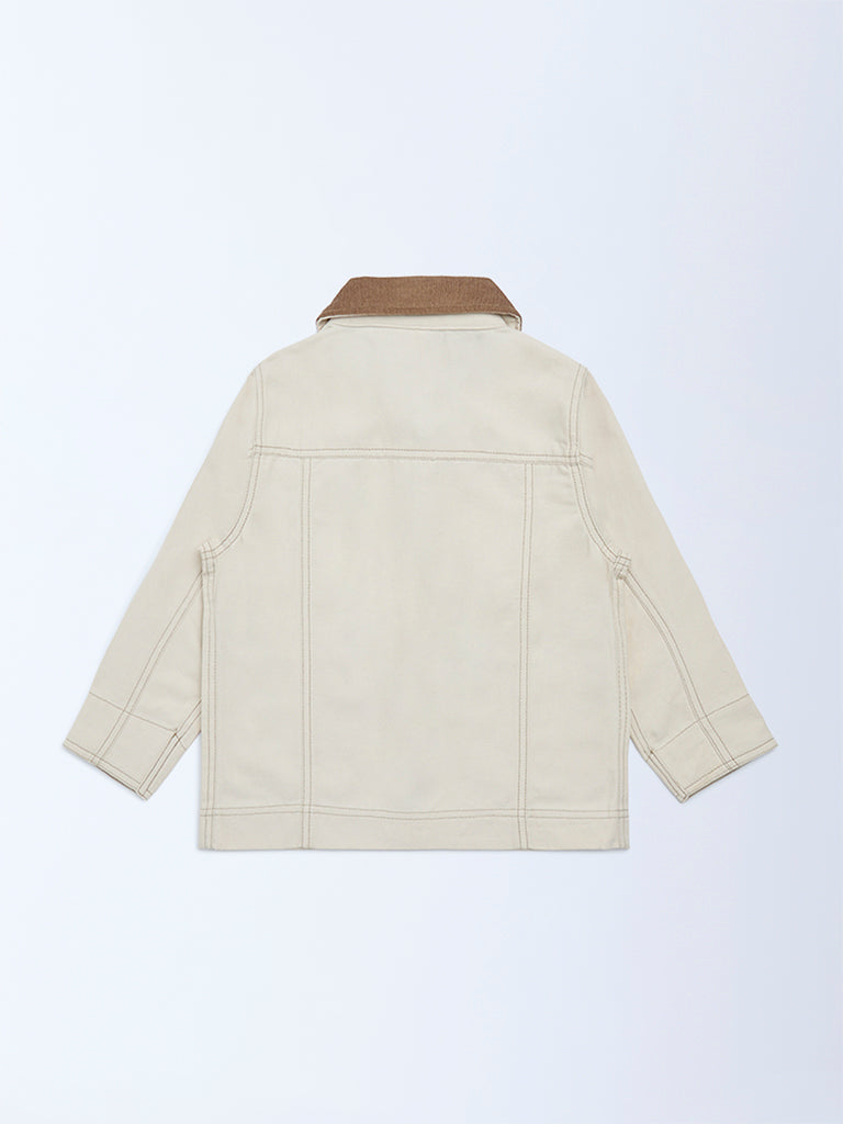 HOP Kids Beige Solid Cotton Jacket