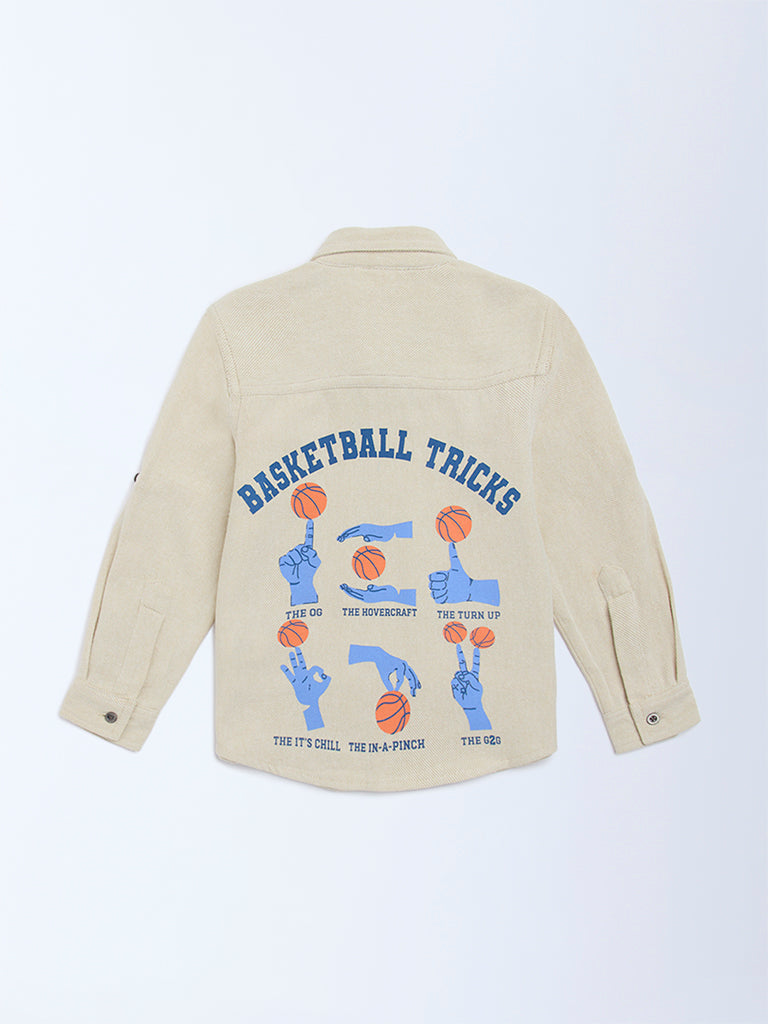 HOP Kids Beige Basketball-Themed Denim Shirt
