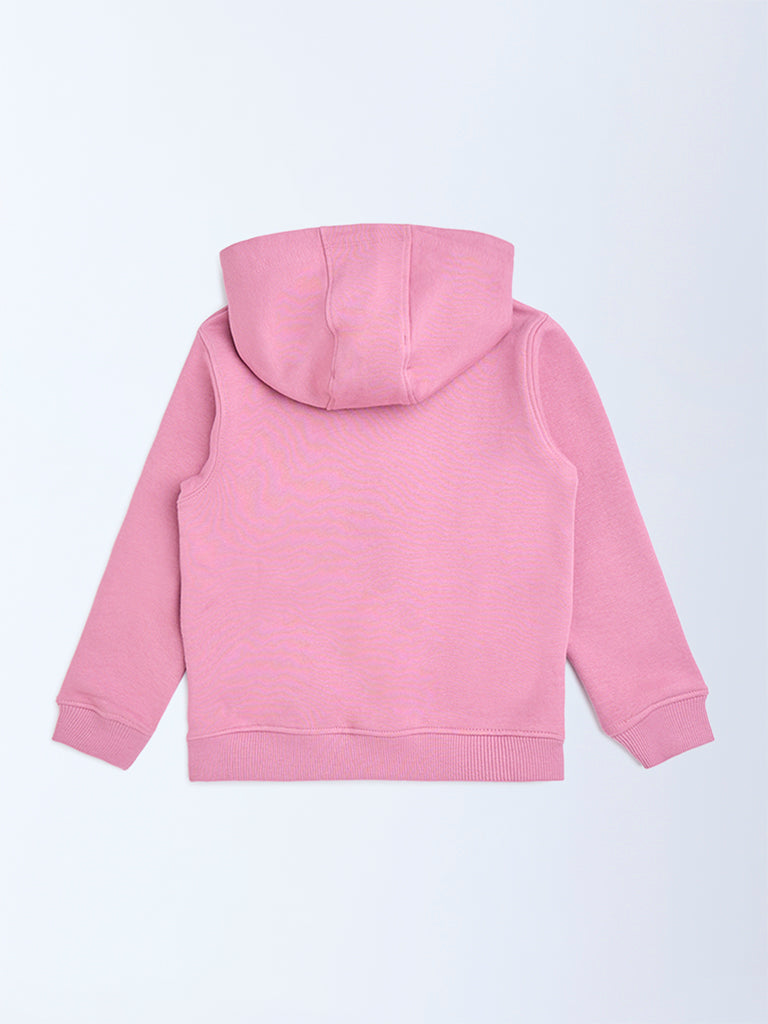 HOP Kids Pink Embroidered Cotton-Blend Hoodie