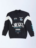 Y&F Kids Black Printed Cotton Quarter-Zip Sweatshirt