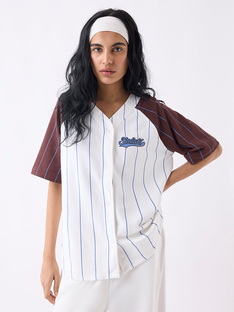 Studiofit White Striped Cotton-Blend Jacket