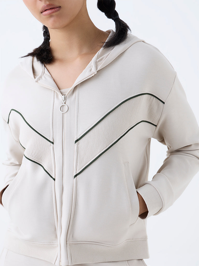 Studiofit Cream Chevron Patterned Jacket